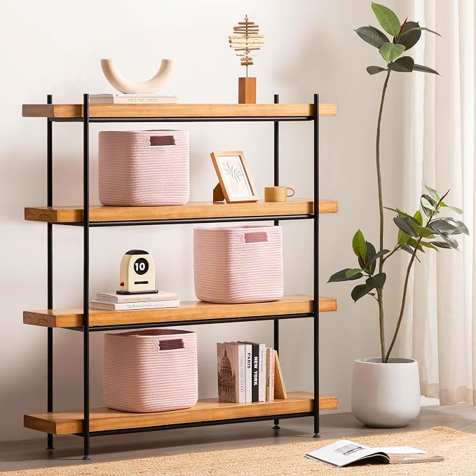 Dreamcountry 13x13 Cube Storage Bins, Storage Cubes with Handles, 4 Pack Cotton Rope Basket for Shelves, Cube Storage Organizer forToys, Book, Clothes, Home, Office, Nursery, Pink - Image 3