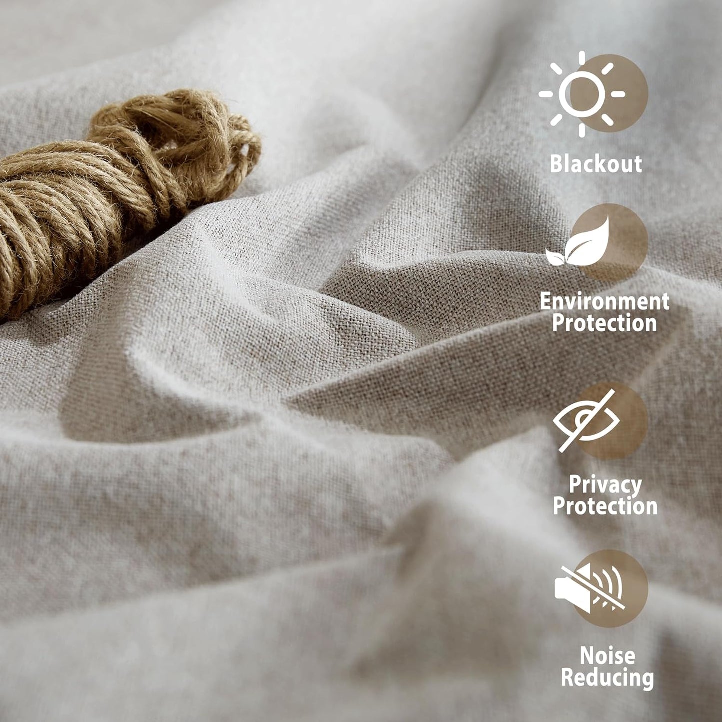 NICETOWN Natural 100% Blackout Short Curtains 63 inches Lenghth Burg for Kitchen, 2 Panels, Burlap Faux Linen Drapes with Thermal Insulated White Liner, Keeping Out Cold Air and Heat Panels