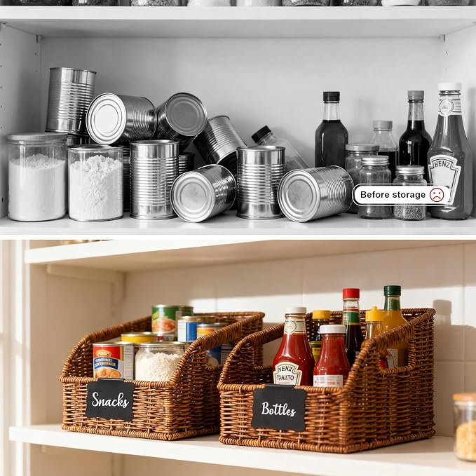 Brownlily Faux Wicker Pantry Storage Baskets, Brown-Single Set (3-Piece) | Handwoven Baskets for Organizing with Built-in Handles, All-Purpose Storage Baskets with Chalkboard for Shelves,Laundry Room - Image 5
