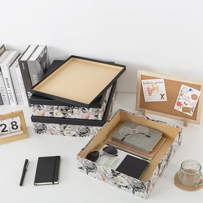 Soul & Lane - Floral Jumbo Scrapbook Storage Boxes with Lids, Set of 3 | Extra Large Decorative Storage Box Set for Photos, Papers and Keepsakes, Picture and Letter Document Organizers for Memories - Image 6