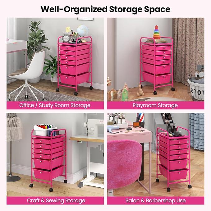 Giantex 6 Storage Drawer Cart Rolling Organizer Cart for Tools Scrapbook Paper Home Office School Multipurpose Mobile Utility Cart (Macaron) - Image 7