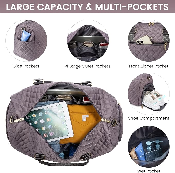LOVEVOOK Travel Duffle Bag, Weekender Bag for Women with Toiletry Bag, Carry on Overnight Bag with Shoe Compartment, Gym Duffel Bag with Wet Pocket, Mommy Hospital Bags for Labor and Delivery - Image 3