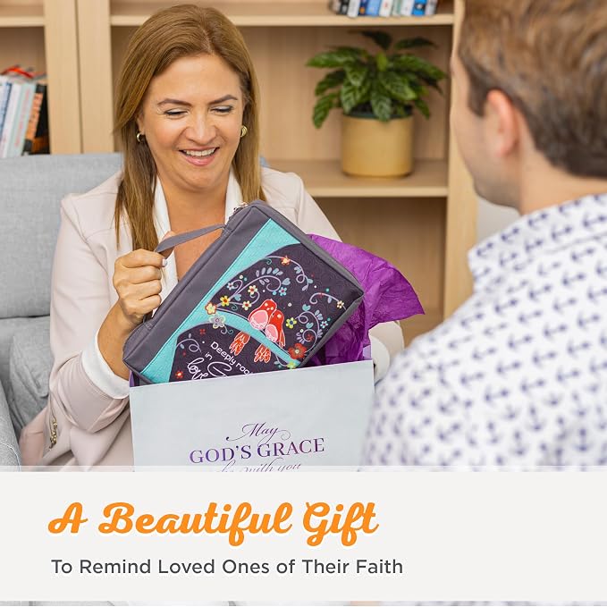 Christian Art Gifts Men & Women’s Bible Cover – Deeply Rooted in God’s Love, Gray Canvas, Large Size – Durable Zipper Case with Handle, Pen Loop, Interior & Exterior Pockets for Daily Use - Image 11