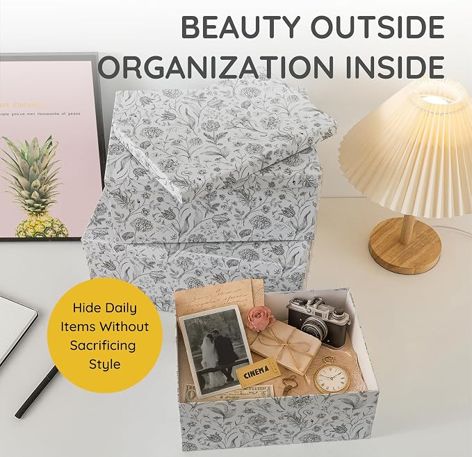 Soul & Lane - Modern Meadow Decorative Storage Boxes with Lids, Set of 3 | Large Nesting Cardboard Keepsake Boxes for Memories, Photos and Gifts, Pretty Modern Floral Containers for Home Decor - Image 4