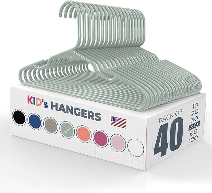 Plastic 12” Kids Hangers 40 Pack – Made in the USA – 5lb Capacity Baby & Toddler Clothes Hangers with Notches & Reinforced Edges – Fits Children’s Sizes Up to 8 – Mint by NeatiesHangers
