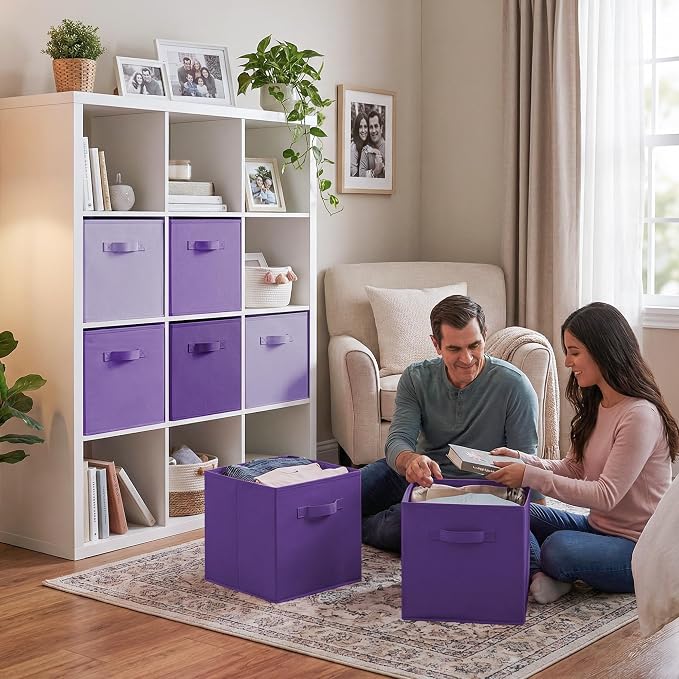 GRANNY SAYS 13 Inch Cube Storage Organizer, Purple Gradient, 6-Pack | Collapsible Storage Cubes with Thickened Base Plate, Sturdy Handles, Decorative Baskets for Shelves, Closet - Image 2