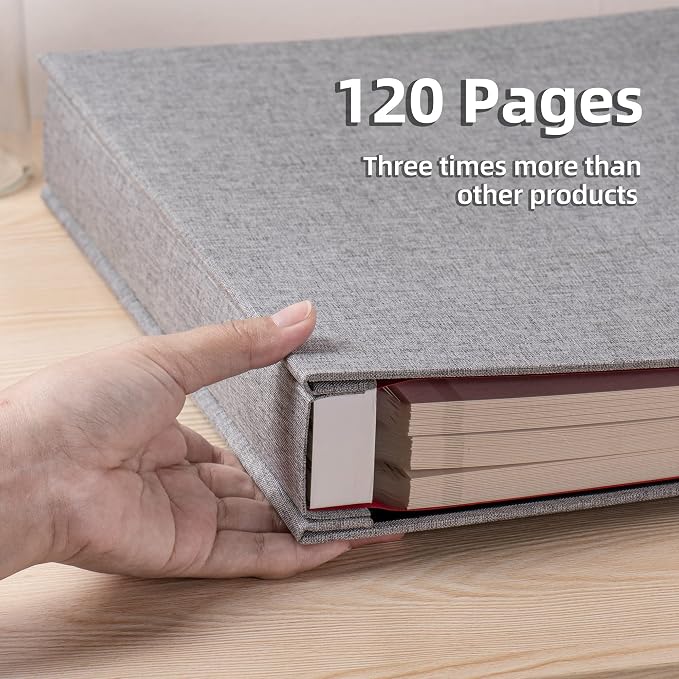 Large Photo Album Self Adhesive 4x6 5x7 3x5 8.5x11 Scrapbook Magnetic Album DIY Scrap Book Length 13 x Width 12.8 (Inches) 120 Sticky Pages Linen Cover DIY Photo Album (Grey) - Image 4