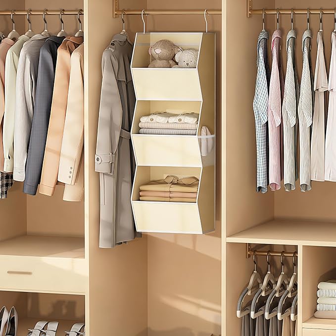 Hanging Closet Organizers and Storage for Kids Room Organization, 3 Tiers | Hanging Closet Shelves for Underwear Swimsuit Storage, Hanging RV Closet Organizers and Storage Camper Closet Organizer Beige - Image 7