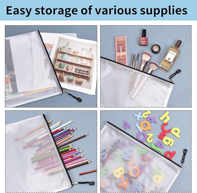EOOUT 42pcs Mesh Zipper Pouch, Black Waterproof Zipper Bags for Organizing Storage, Letter Size/A4 Size Puzzle Bag, Zipper File Bags for Board Games and School Office Supplies - Image 7
