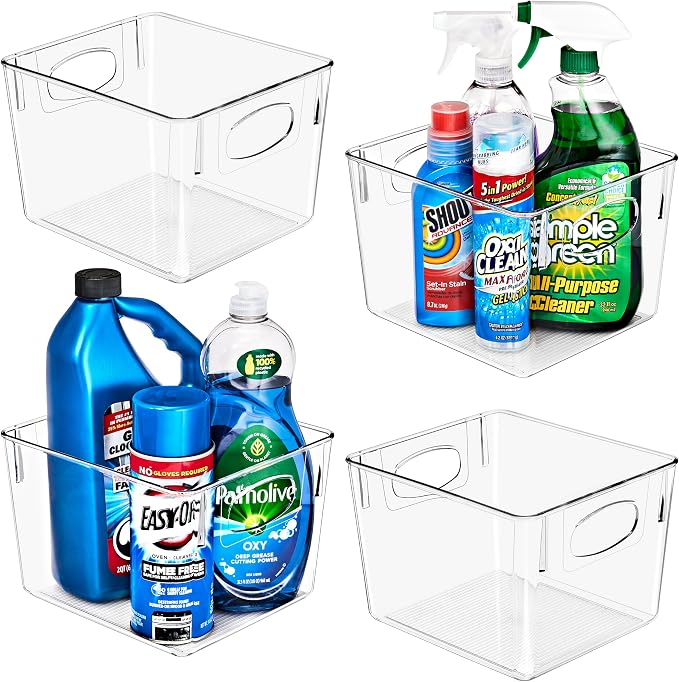 Sorbus Fridge Organizers and Storage, Clear Plastic Bins (Medium, 4 Pack) | Handled containers keep crafts, clothing and household supplies sorted across pantries, cabinets, refrigerators and closets. by Sorbus
