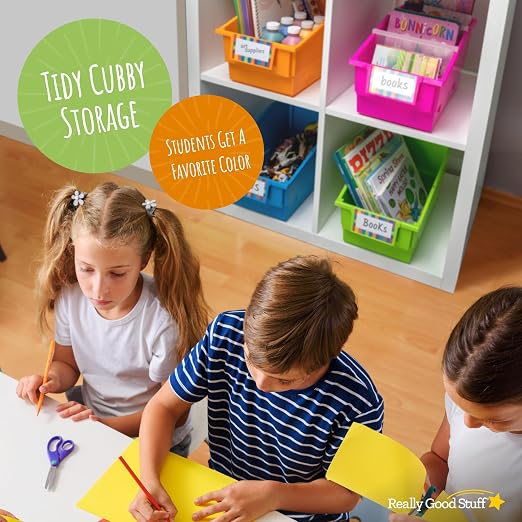 Really Good Stuff Chapter Book Classroom Library Bins with Dividers -4 Pack | 8.75" x 13.5" x 7.75", Neon, Large Plastic Bin Organizers for Book Organization, Documents, Files, Magazines - Image 9