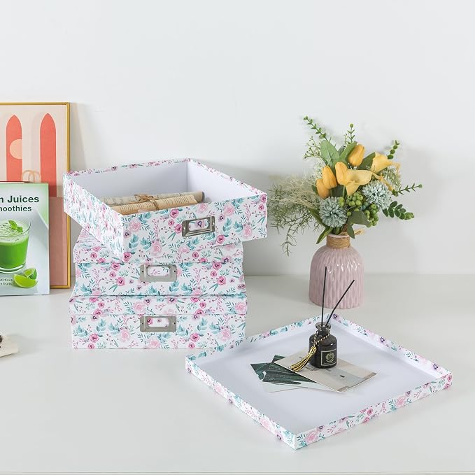 Soul & Lane - Pretty Floral Decorative Storage Boxes with Lids, Set of 3 | Nesting Cardboard Keepsake Box Set for Photos, Documents and Memories, Large Letter Organizers for Scrapbook Storage - Image 6