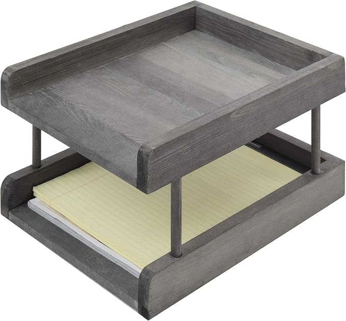 MyGift 2-Tier Rustic Gray Wood Paper File Organizer in and Out Tray/Office Desktop Document Holder Rack by MyGiftHome