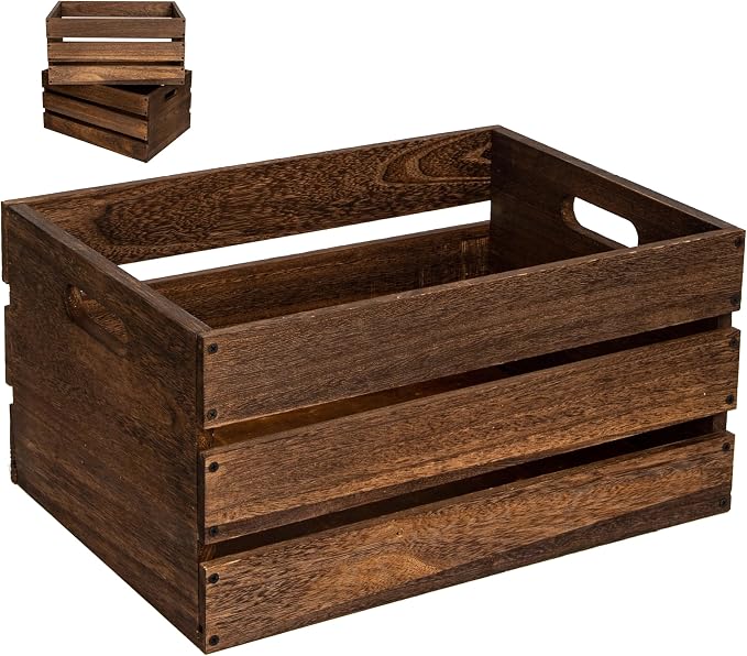 20" L Oversize Wooden Crates For Storage, Wood Milk Crates Of Farmhouse Vintage Brown ,Vinyl Record Storage Crates,Extra Large Size Rustic Decration Wood Storage Crates (Vintage Brown) - Image 9