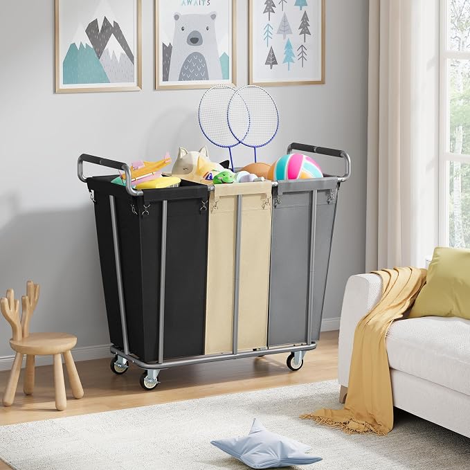 Gewudraw 3 Section Rolling Laundry Sorter Cart with Wheels, 360L | Commercial Laundry Cart Industrial, Large Laundry Basket Rolling Laundry Hamper with Handle for Bathroom, Bedroom, Hotel - Image 6