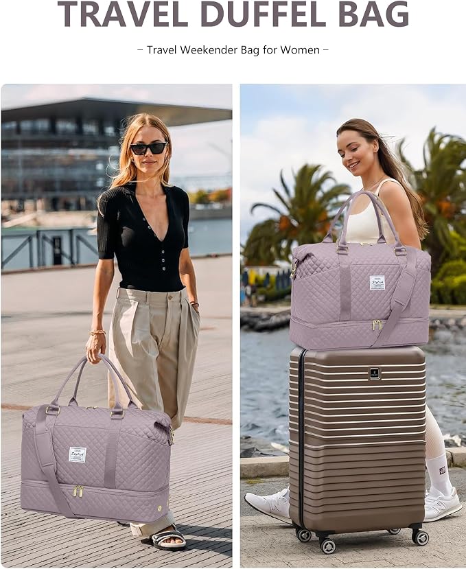 Women Weekender Travel Duffle Bag: Travel Duffel Overnight Bags with Shoe Compartment Carry on Tote Bags Toiletry Bag Weekend Yoga Gym Hospital Bags for Labor and Delivery with Wet Pocket Purple Grey - Image 3