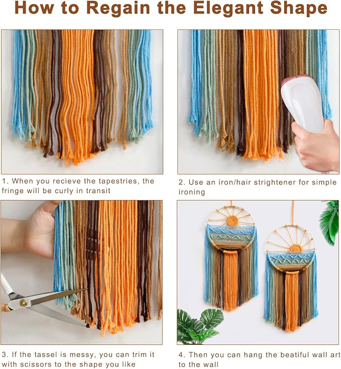 Artilady Macrame Hanging Tapestry Sun Wall Decor Set 2, Boho Dream Catcher | Large Tapestry, Handmade Woven, Farmhouse Rustic, Colorful Sun Wall Art Set, Bedroom Living Room Entryway Home Decor - Image 5