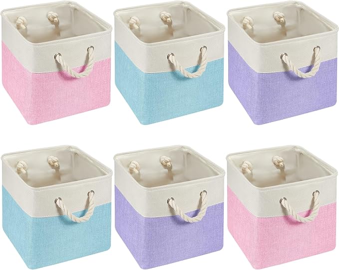 6 Pack 11x11 Inch Cube Storage Bins Fabric Square Cube Baskets, Mermaid | Colorful Foldable Organizer with Sturdy Handles, Home Closet Bin for Shelves, Durable Cube Baskets Bulk for Home Storage by Geiserailie