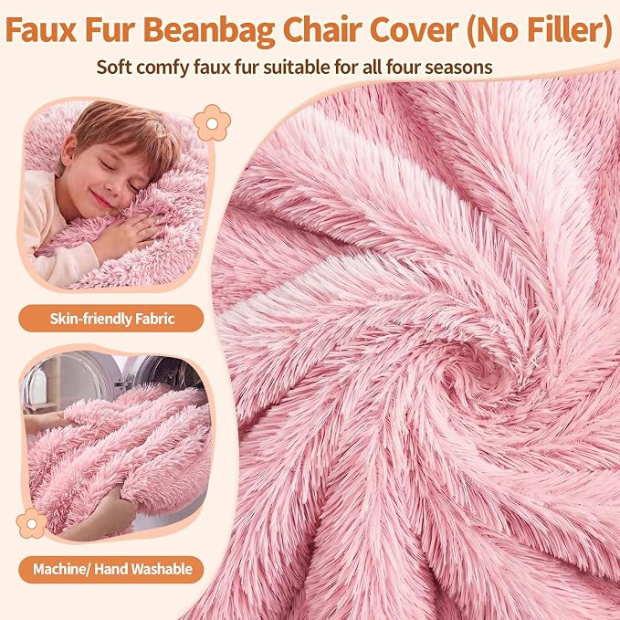 Stuffed Animal Storage Bean Bag Chair Cover, Soft Bean Bag Cover | Fluffy Faux Fur Stuffed Animal Storage Chair, Non-Slip Bottom, Fill with Plush Toys or Blankets, for Adults Teens Kids Girls - Image 4