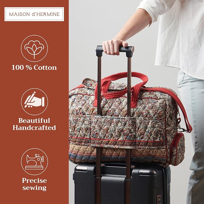 Maison d' Hermine Weekender Bags for Women Cotton Quilted Duffel Overnight Luggage Weekend Bag for Men Gym Gifts Travel | Overnight Luggage Weekend Bag for Men Gym Sports Gifts Duffle bag Business Travellers Trip Spring Summer - Image 4