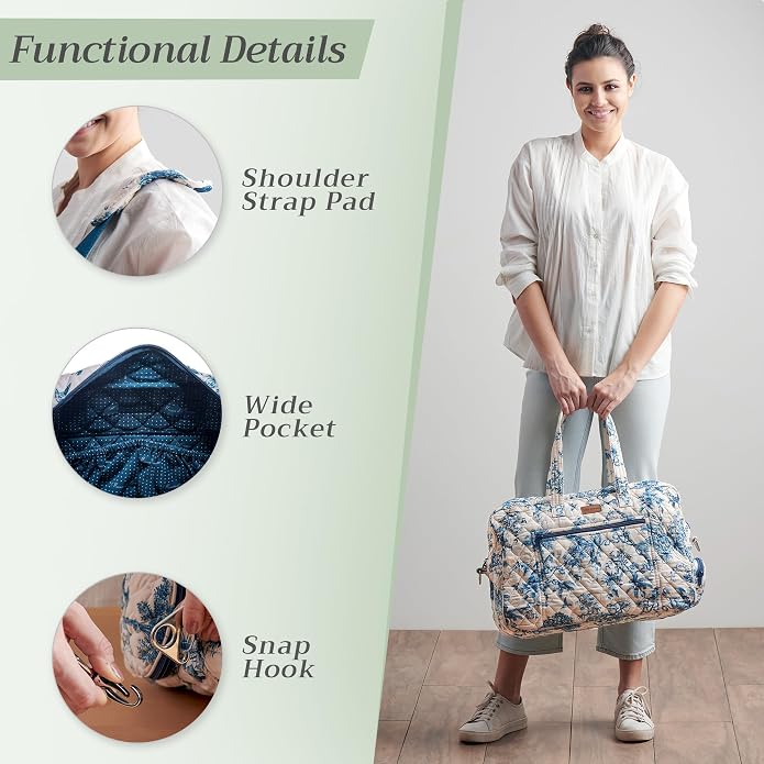 Maison d' Hermine Weekender Bags for Women Cotton Quilted Duffel Overnight Luggage Weekend Bag for Men Gym Gifts Travel | Overnight Luggage Weekend Bag for Men Gym Sports Gifts Duffle bag Business Travellers Trip Spring Summer - Image 5
