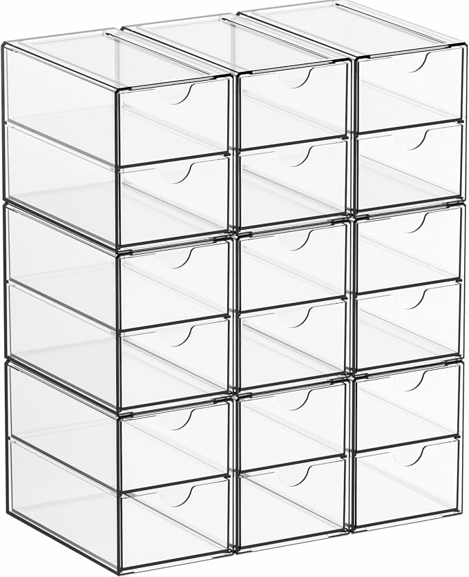 9 Pack Small Acrylic Drawers With 18 Drawers,Clear Drawer Organizers Stackable,School,Office Supplies Organizer And Storage Bins for Stationery,Pen,Pencil,Craft,Glasses,Sunglass Organizer Case by Yieach