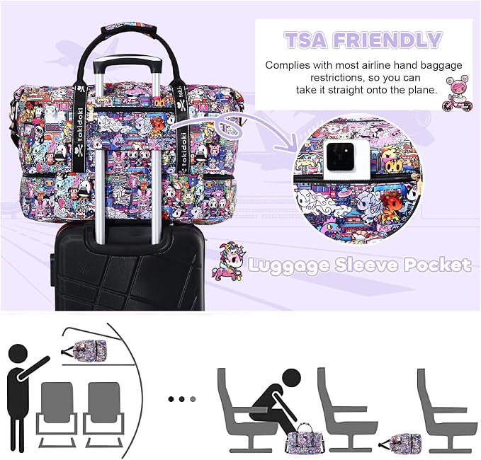 tokidoki Travel Duffle Bag, Weekender with Shoe Compartment Toiletry Bag | many compartments: laptop sleeve, wet-dry pocket, trolley sleeve. Includes toiletry bag. Carry-on. - Image 5