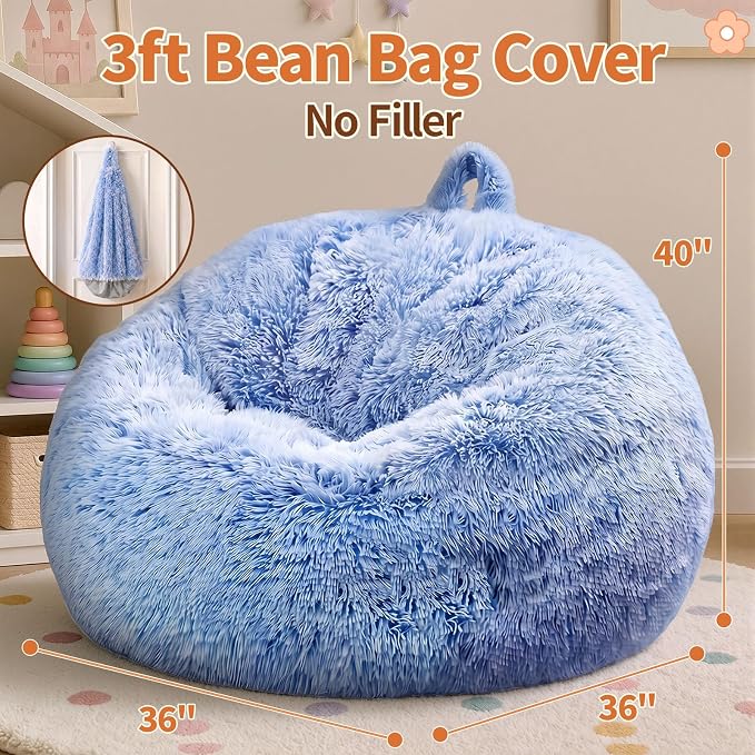 Stuffed Animal Storage Bean Bag Chair Cover, Soft Bean Bag Cover | Fluffy Faux Fur Stuffed Animal Storage Chair, Non-Slip Bottom, Fill with Plush Toys or Blankets, for Adults Teens Kids Girls - Image 2