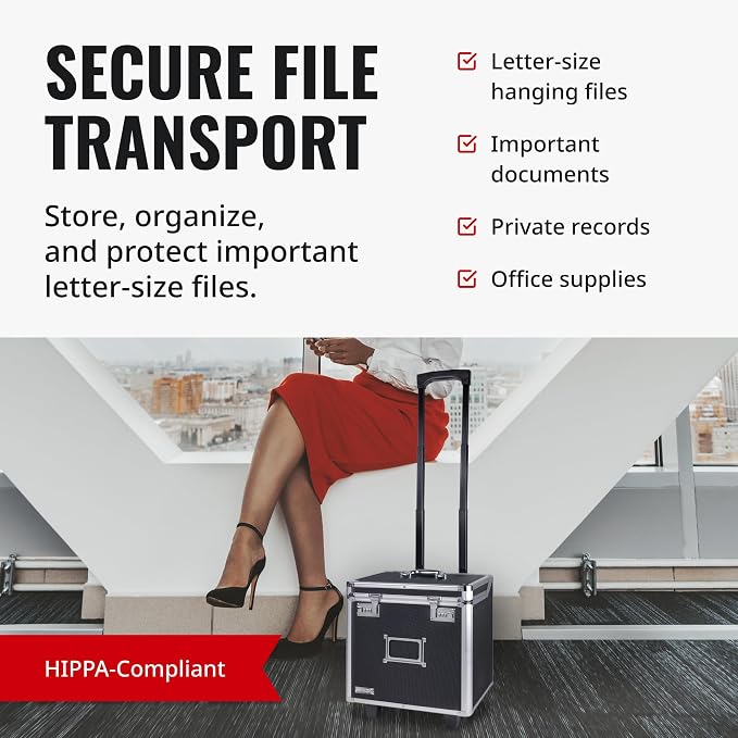 Vaultz Locking Mobile Business Case, Letter Size, 11x14.75x13.75 In, Black | Combination lock for document security, portable rolling design for office or travel use, letter-size file capacity - Image 4