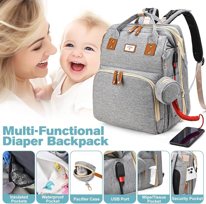 JSTPRO Diaper Bag Backpack with Changing Station, 25L Capacity, Grey - Image 5
