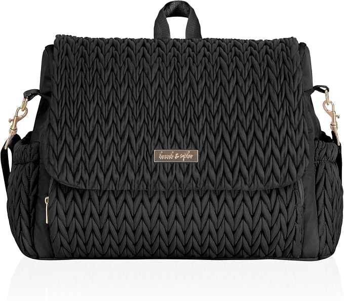 Hannah & Sophia Belle Convertible Baby Diaper Backpack & Bag in Black, Large Size, Dual Sided Water Resistant Changing Mat Included, Detachable Shoulder Straps, Easy To Use | Waterproof Changing Pad, Spacious, Multiple Pockets & Insulated Bottle Holder... by HannahSophia