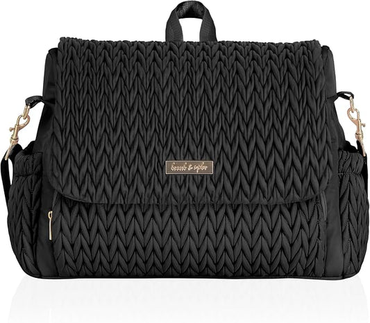 Hannah & Sophia Belle Convertible Baby Diaper Backpack & Bag in Black, Large Size, Dual Sided Water Resistant Changing Mat Included, Detachable Shoulder Straps, Easy To Use | Waterproof Changing Pad, Spacious, Multiple Pockets & Insulated Bottle Holder... by HannahSophia