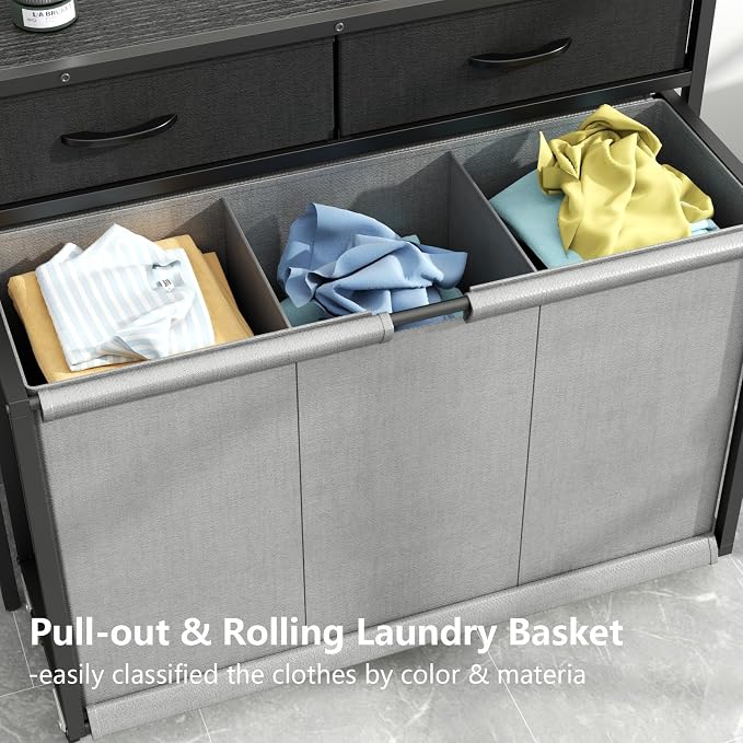 STIKELY Laundry Hamper Laundry Basket with 3 Section Pull-Out Rolling Bags, Laundry Sorter for Organization and Storage with 2 Pull-Out Drawers for Laundry Room, Bathroom, Bedroom Use (Black) - Image 5