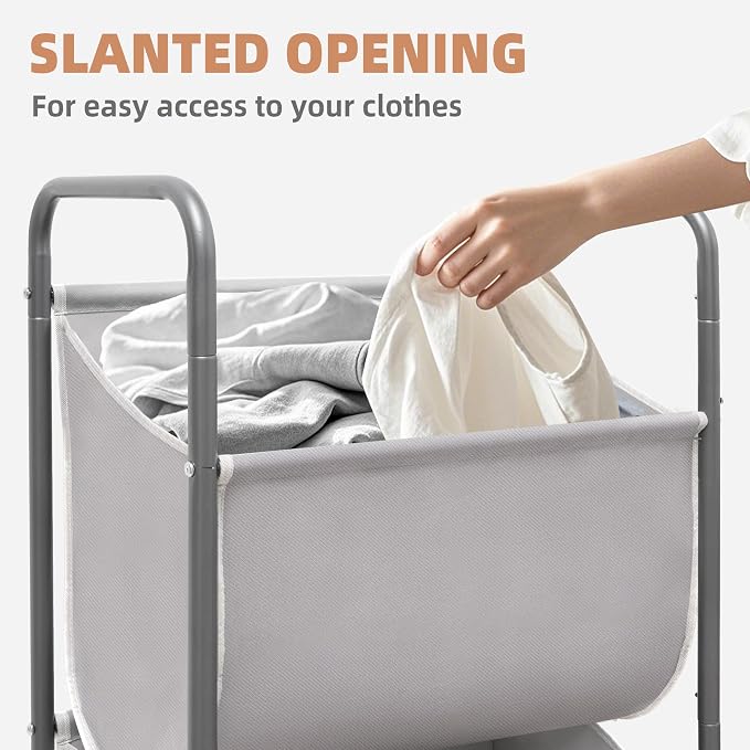 STORAGE MANIAC 120 Liters Vertical Rolling Laundry Hamper, 3 Section Laundry Sorter with Wheels and 2 Breaks, 3-tier Laundry Baskets for Small Space, Dorm, Laundry Room, Closet, Bathroom, Gray 3-tier - Image 3