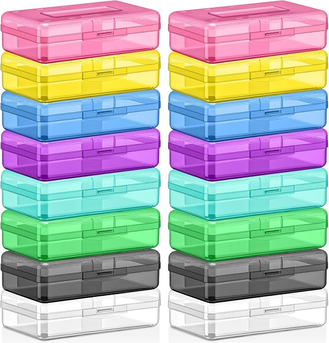 Outus 16 Pcs Plastic Pencil Box Large Crayon Maker Box with Snap Lid Plastic Pencil Case Office Supplies Organizer for Craft Painting Brush (Black,Purple,Navy,Pink,Yellow,Green,Blue,Clear) - Image 8