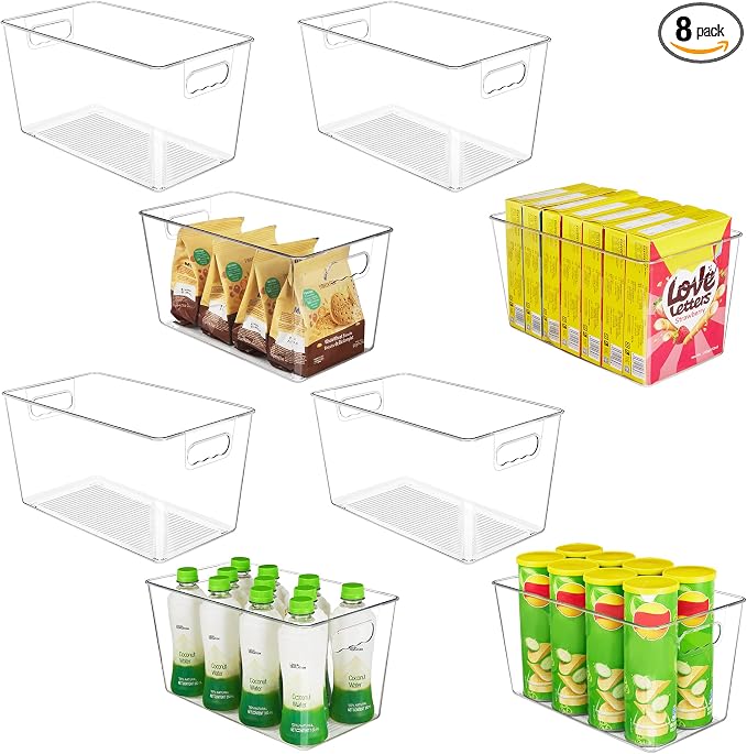 YIHONG 8 Pack Clear Storage Bins, Pantry Organizer Bins with Handle, XL | Plastic Bins, Pantry Storage Containers for Kitchen, Freezer, Cabinet, Closet, Bathroom, Under Sink Organizers and Storage by YIHONG