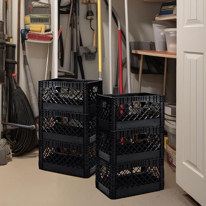 Juggernaut Storage 3-Pack 24-Quart Heavy-Duty Plastic Stackable Milk Crates | Open Bin Basket with Handles, Organizers for Home, Office, Dorm, and Car Organization, Black - Image 5