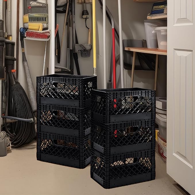 Juggernaut 6 Pack 24 Quart Storage Crate, Milk Crate Plastic Basket | 4 Handles, Organizer Bins for Office Storage & Classroom Organization, Black - Image 6