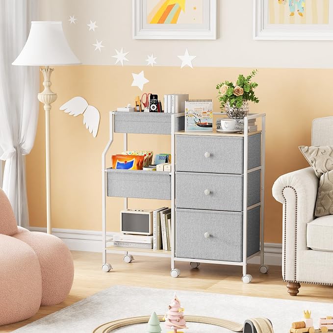 Modanais Baby Diaper Caddy Organizer Rolling Cart with Drawers, Light Gray | Detachable Dividers, 3 Tier Rolling Cart, Mobile Utility Cart with Wheels for Nursery, Bedroom, Changing Table & Crib - Image 6