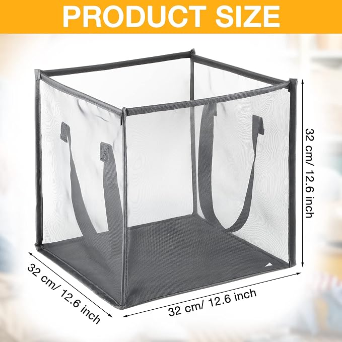 Zopeal 6 Pack Collapsible Mesh Laundry Basket, Grey, Single-layer | 13 Inch Square with Handles, Portable Foldable Hamper, Mesh See-through, Space Saving for Dorm Bedroom Laundry Room - Image 2