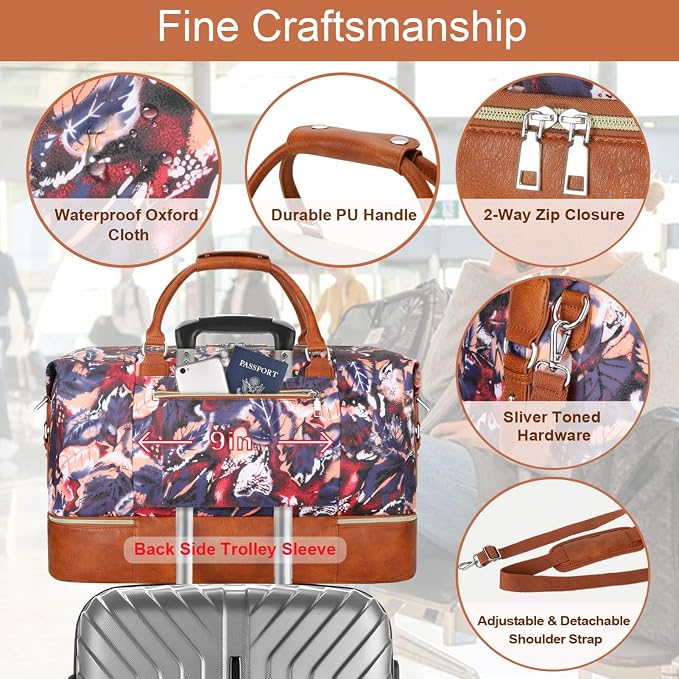 ITIEZY Weekender Bag for Women 21.5" Travel Duffel Large Carry On Bag 3PCS | Nylon Duffel Bag with Waterproof Shoe Compartment, Crossbody Bag and Toiletry Bag, Travel Weekend Hospital Overnight Gym Bag - Image 5