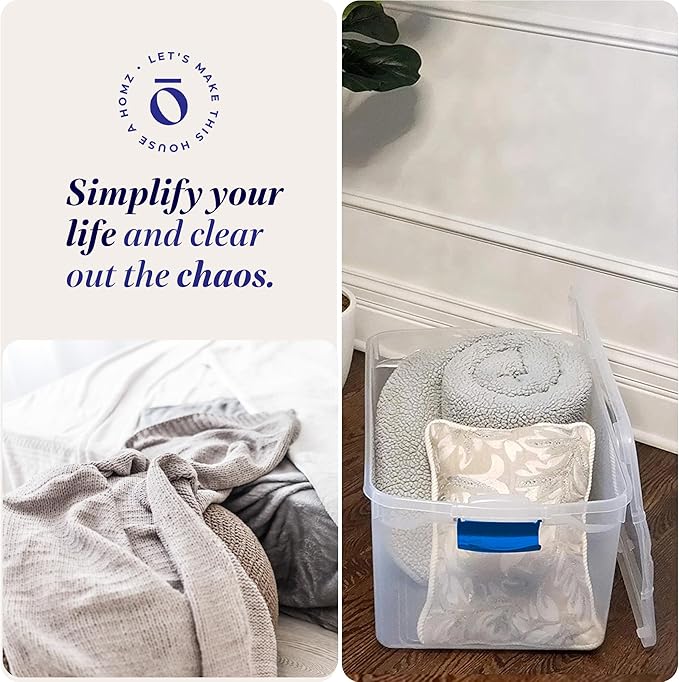 HOMZ Clear Plastic Storage Bins w/Latching Lid, 66 Qt, Blue Latch, 2 Pack | Large Stackable Container Boxes for Homes, Bathrooms, Garages, and Office Organization - Image 6