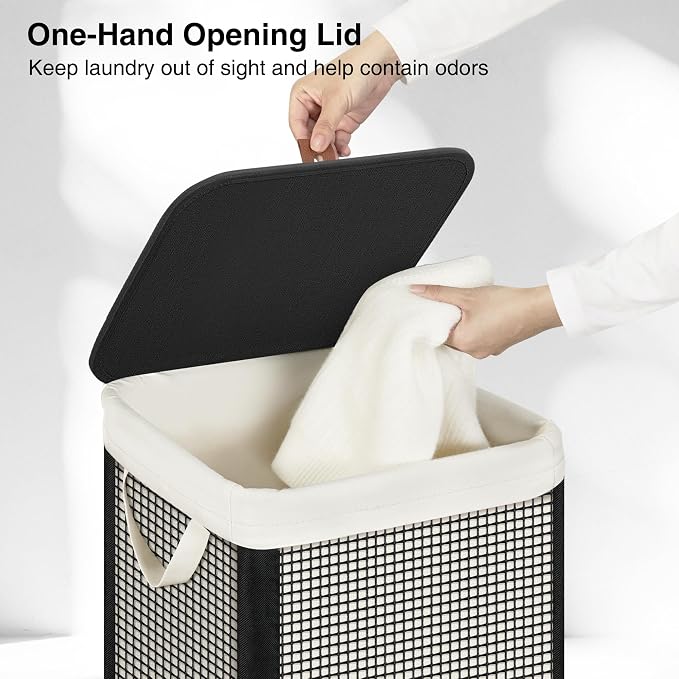 STO STO Laundry Hamper with Lid, 90L Sturdy Steel-Frame Clothes Hamper with Removable Washable Liner, Breathable Large Laundry Basket for Bedroom, Bathroom, Laundry Room, Dorm, Closet - Image 6