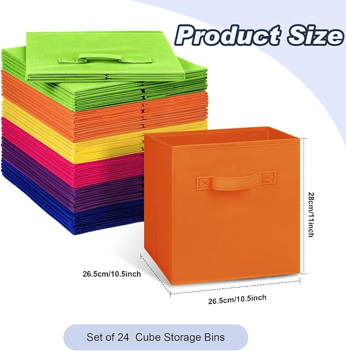 Hillban 24 Pcs Storage Cubes 11'' Collapsible Storage Bins Bulk Fabric Cubes Basket with Dual Handles Organizer Cube for Closet Toy Classroom Shelf Room (Solid Style,Multicolor) - Image 3