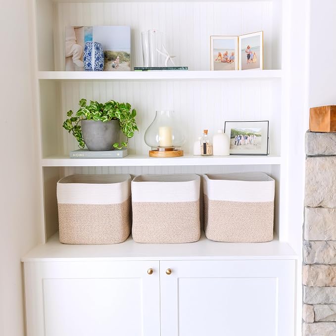 NaturalCozy 13x15x13 Kallax Storage Cubes Bins, 3 Pack | Cotton Rope Cube Storage Bin Woven Baskets for Organizing | Kallax Insert Storage Baskets for Shelves Organizer, Kids Toy, Closet Baby Nursery - Image 7
