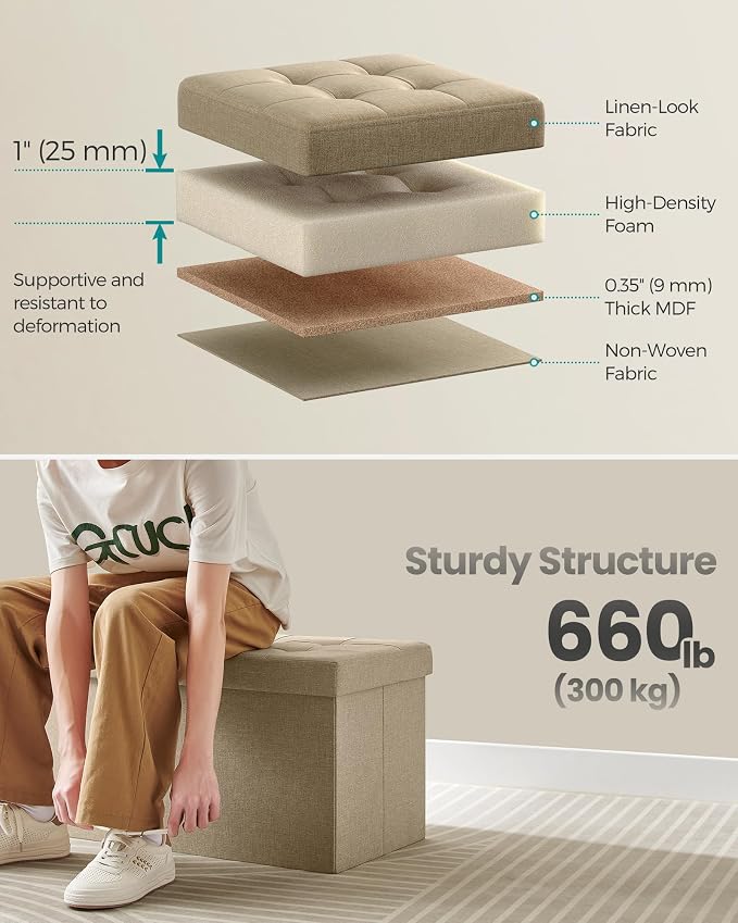 SONGMICS Mazie Collection - 30 Inches Storage Ottoman, Foldable Storage Bench with Flipping Lid, 660 lb Load Capacity, for Entryway, Living Room, Bedroom, Camel Brown ULSF046K01 - Image 4