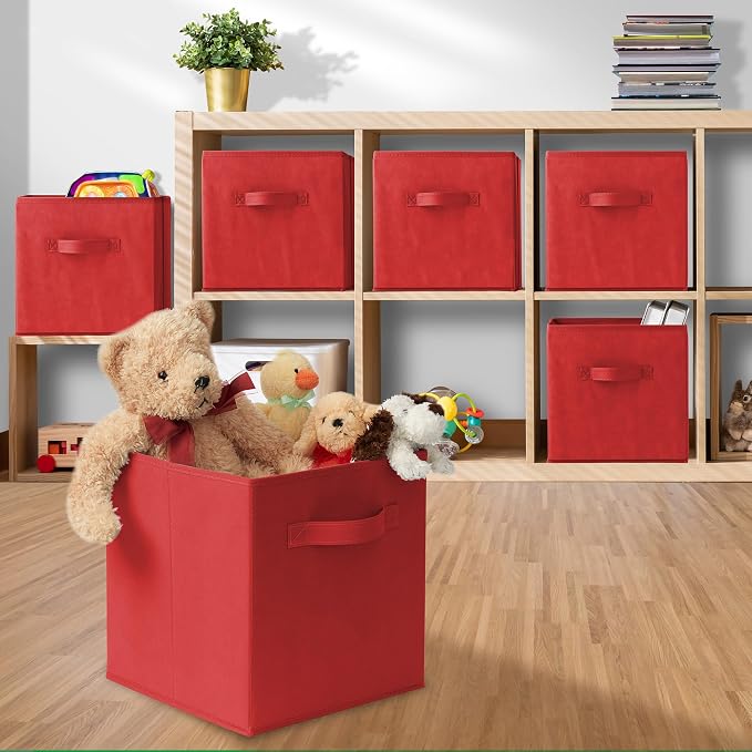Casafield Set of 12 Collapsible Fabric Cube Storage Bins, Red - 11" Foldable Cloth Baskets for Shelves, Cubby Organizers & More - Image 5