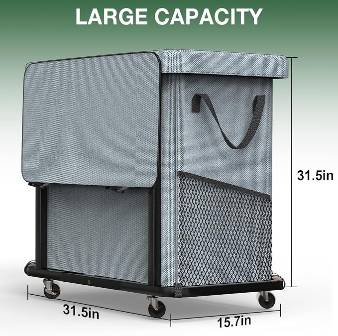 Laundry Basket with Lid,230L Rolling Laundry Hamper with Wheels,Grey | Dirty Clothes Hamper with Metal Frame and Removable Bag Design, Suitable for Laundry Room, Bedroom(3 Section) - Image 6
