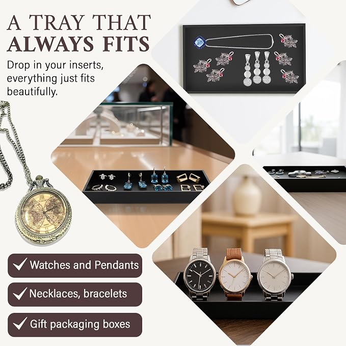 RJ Displays Stackable Jewelry Tray Set, Stackable Plastic Jewelry Organizer Tray, Jewelrys Drawer, Drawers Inserts, Earring Organizer for Women Perfect Trays 14.75x8.25x1 in (Black, 6 Pack) - Image 5