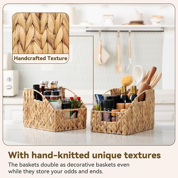 GRANNY SAYS Wicker Baskets for Organizing, Water Hyacinth Storage Baskets | Wicker Storage Baskets for Pantry, Open Front Basket for Shelves, Kitchen Storage Baskets, Decorative Basket for Home Decor - Image 3